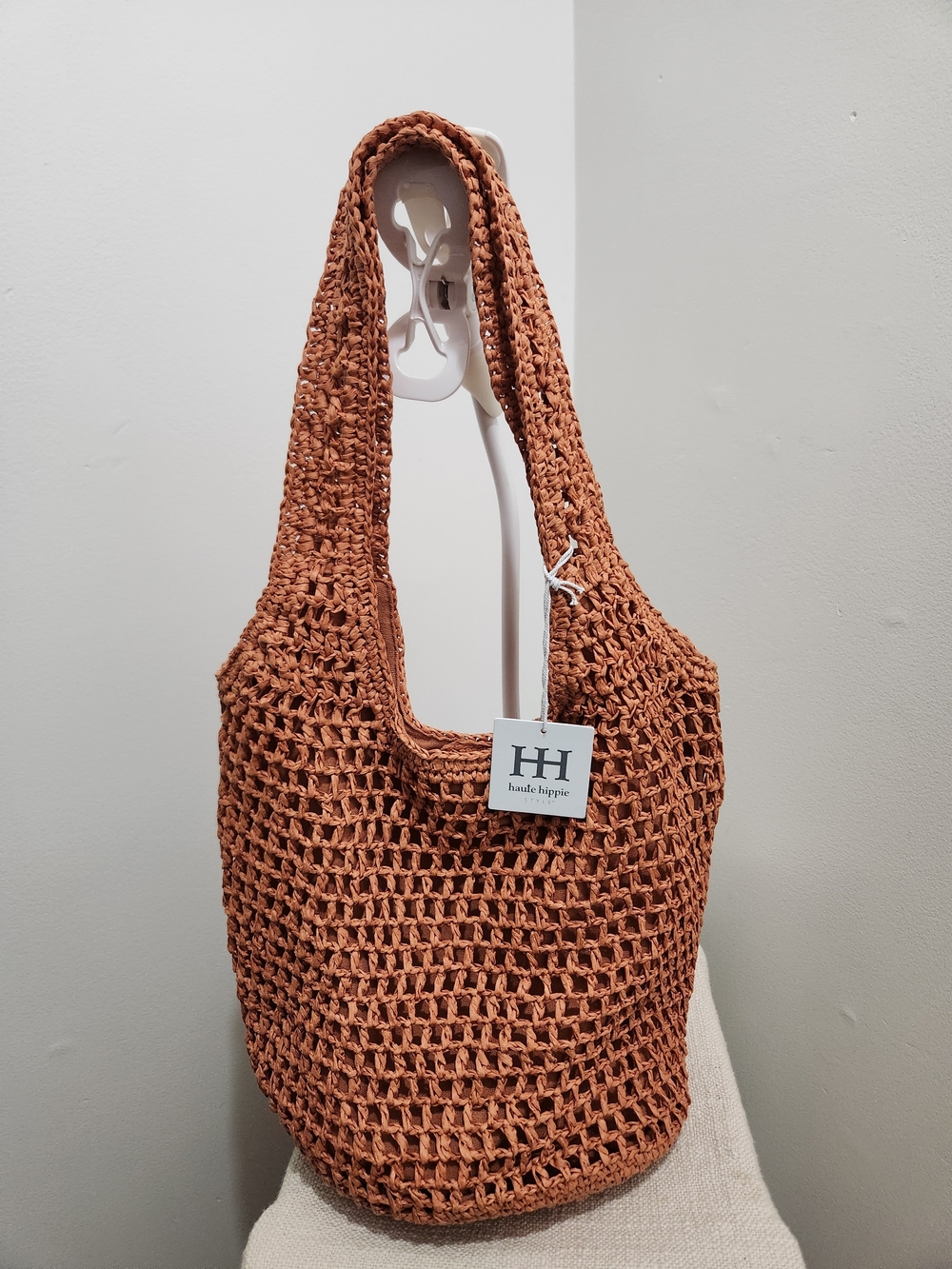 Handmade Crochet Tote Bag - Rust Brown - Picture 2 of 6